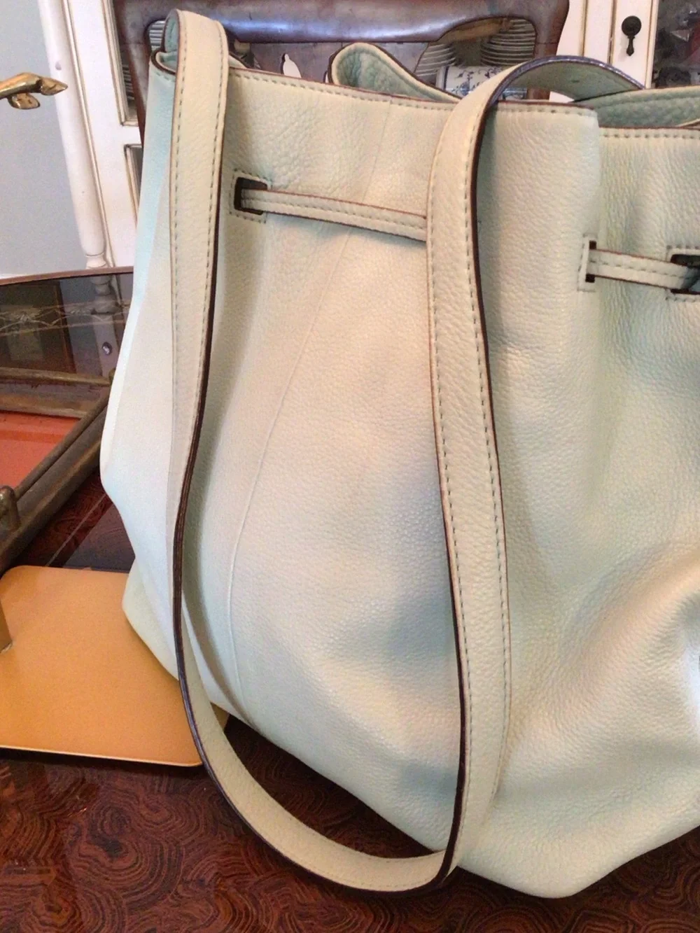 kate spade Baby Blue Leather Drawstring Tassel Shoulder Bag
